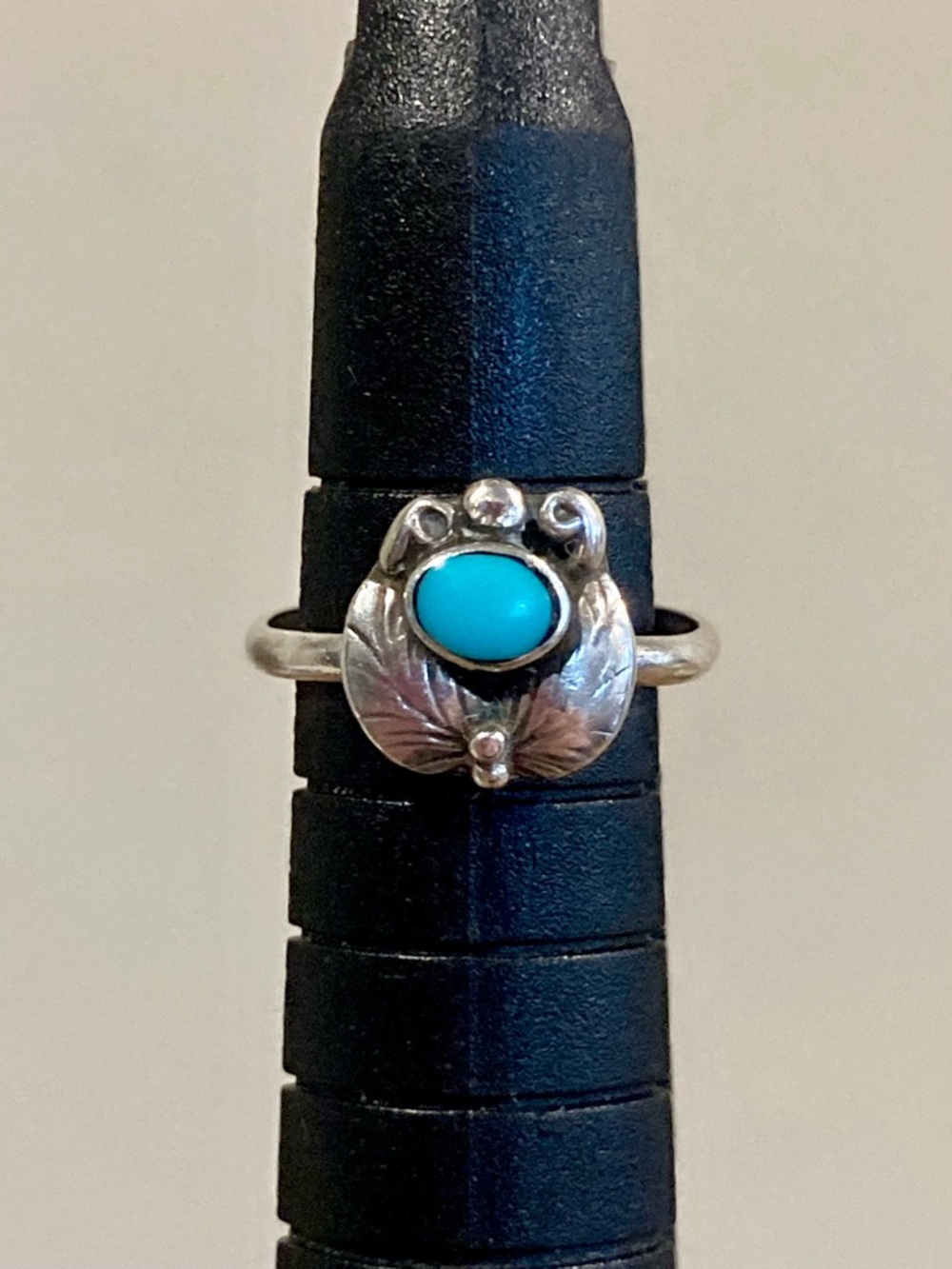 Super Tiny Silver Tone Ring with Turquoise Colored Center • Size 2.25 - Picture 2 of 16